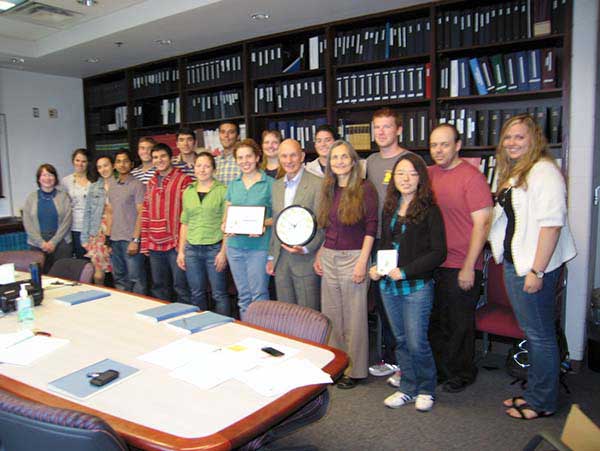 Anesthesiology lab group with sustainable lab certificate