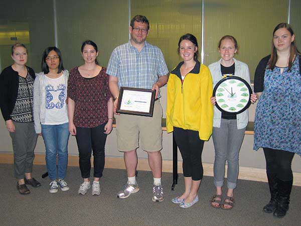 Ault lab group with sustainable lab certificate