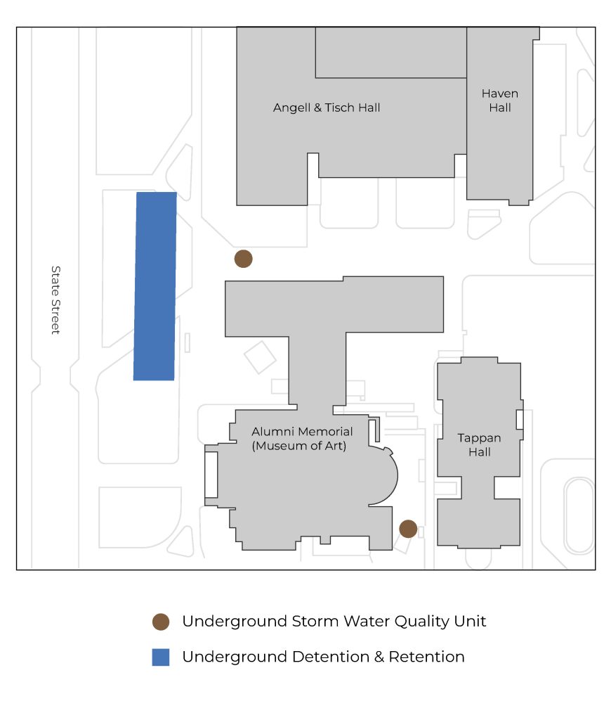 Map of underground stormwater infrastructure between State St and Art Museum